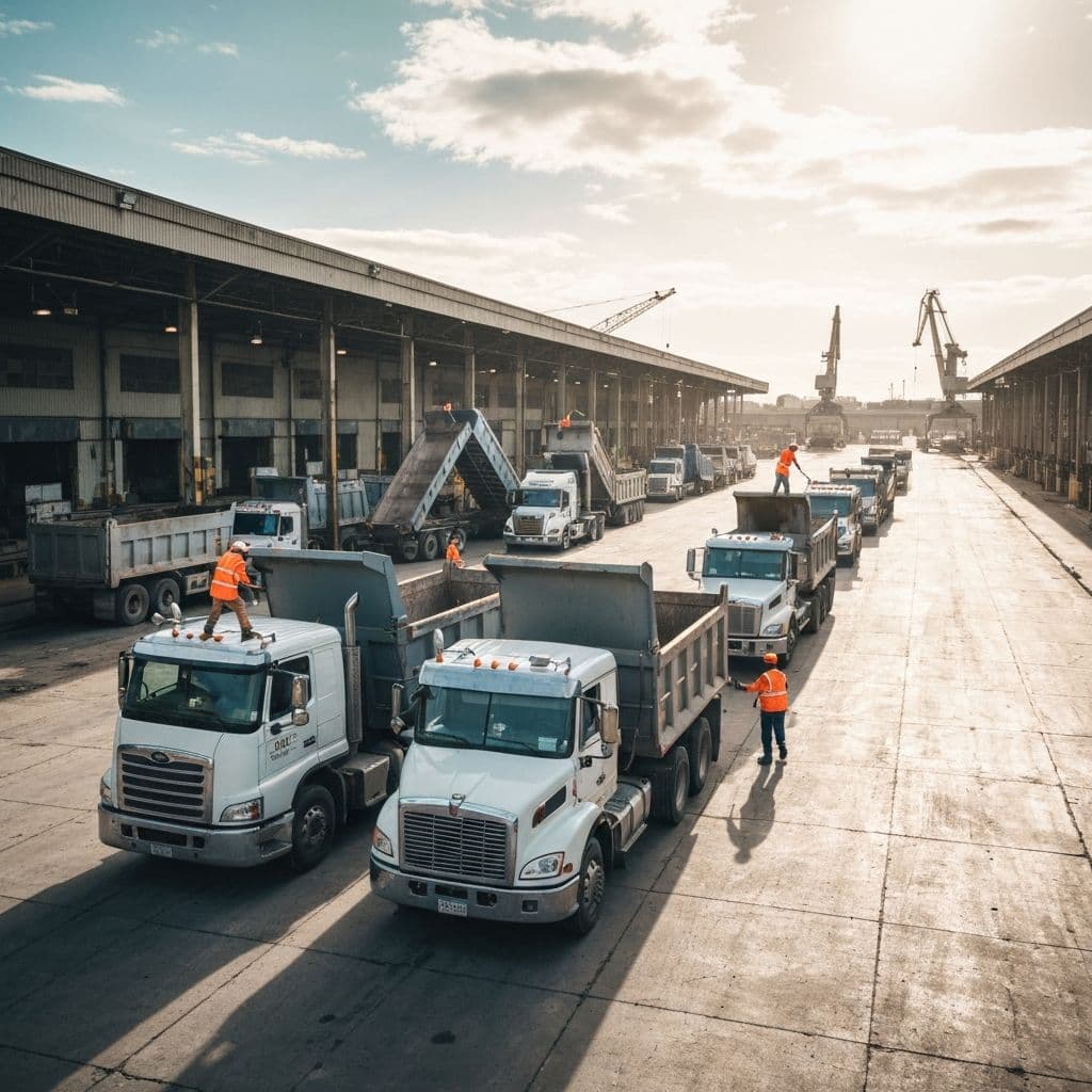OC Dirt Dump facility view showing dump trucks and material handling area