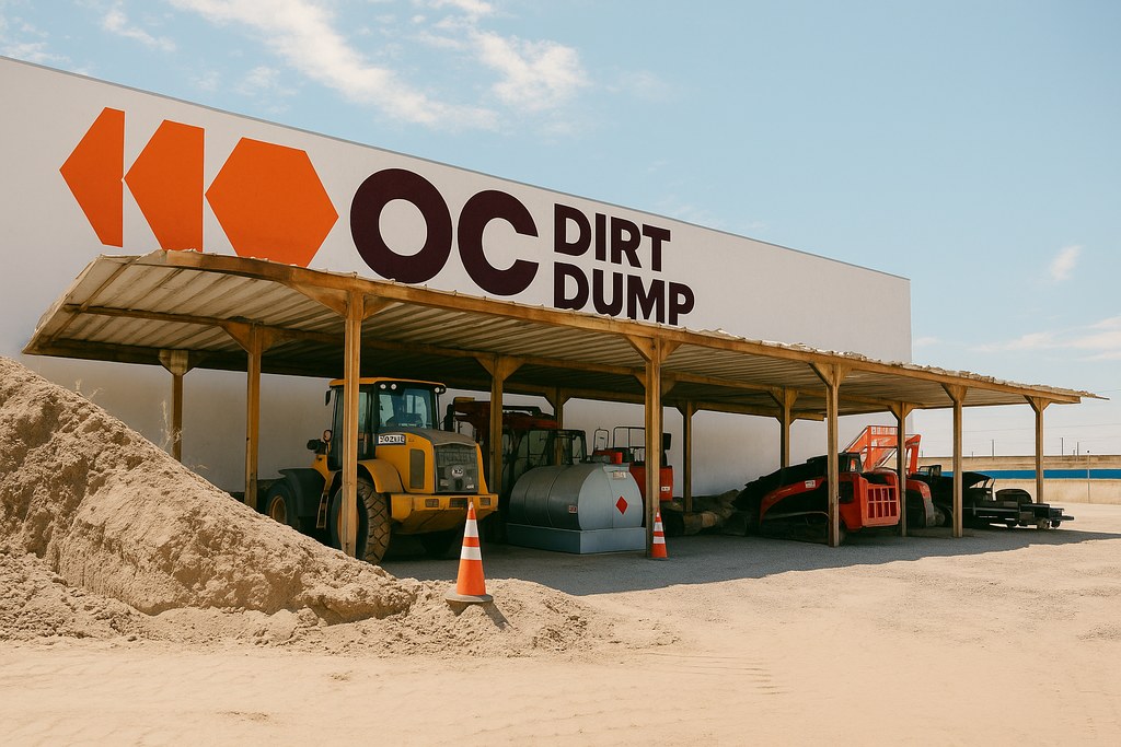 Covered equipment bay with machines parked next to a stockpile